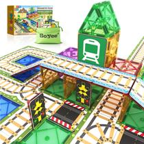 Conjunto Magnetic Tiles Railroad Toppers Soyee 56 unidades para crianças de 5 a 7 anos