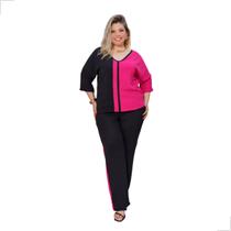 Conjunto Maison Blusa Manga Raglan e Calça Plus Size Verão, Lindo, Elegante e Confortável