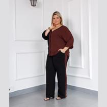 Conjunto Maison Blusa Manga Raglan e Calça Plus Size Verão