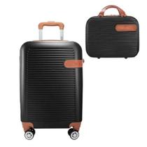 Conjunto Mala de Viagem e Frasqueira Preta - Pequena Aro 19 - Em ABS Com Cadeado da Redtec Panama