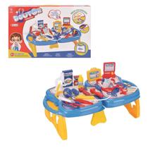 Conjunto maleta médico doutor brinquedo 25 peças com mesinha