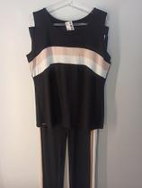 Conjunto Malha Realist Tam G Preto c/ detalhes Rose e branco