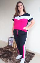 Conjunto Malha Recortes Feminino Plus Size Tamanhos Grandes Gordinha ate o G4 Estiloso Tendência