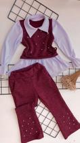 Conjunto malha rib Feminino Infantil perola na blusa e calça Conjunto malha rib Feminino Infantil perola na blusa e calça