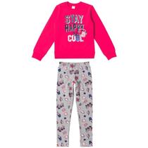 Conjunto Malwee Infantil Feminino Blusão Com Calça Moletom Stay Happy Be Cool Pink