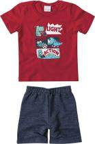Conjunto Malwee Kids Menino Camiseta e Bermuda Moletom Flamê - Vermelho