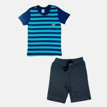 Conjunto Manabana com Camiseta e Bermuda de moletom Curto Infantil Menino listras