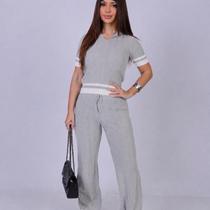 Conjunto Manga Curta com Detalhes Brancos Estilo Moderno para Mulheres Conjunto Manga Curta com Detalhes Brancos Estilo Moderno para Mulheres
