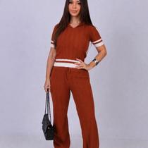 Conjunto Manga Curta com Detalhes Brancos Estilo Moderno para Mulheres Conjunto Manga Curta com Detalhes Brancos Estilo Moderno para Mulheres