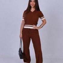 Conjunto Manga Curta com Detalhes Brancos Estilo Moderno para Mulheres Conjunto Manga Curta com Detalhes Brancos Estilo Moderno para Mulheres