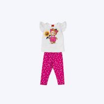 Conjunto Manga Curta Ursinho E Calça Legging Infantil Menina Kyly 1000990 Branco