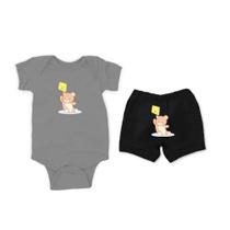 Conjunto Manga Curta Urso Pipa