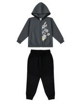 CONJUNTO MANGA LONGA MOLETOM DINOSSAURO MALWEE KIDS 8 Cinza