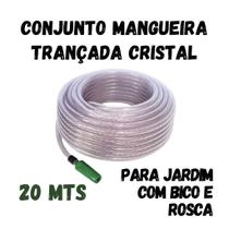 Conjunto mangueira trançada cristal para jardim com bico e rosca 20 metros.