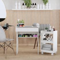 Conjunto Manicure Kit Mesa com Gaveta e Armário para Esmaltes com Rodinhas