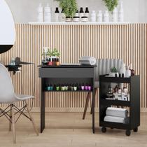 Conjunto Manicure Kit Mesa com Gaveta e Armário para Esmaltes com Rodinhas