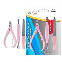 Conjunto Manicure NYBC Beauty: Alicate, Espátula e Lixa Rosa/Prata