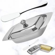 Conjunto Manteigueira Com Espátula em Aço Inox Linha Glamour Conjunto Manteigueira Com Espátula em Aço Inox Linha Glamour