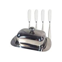 Conjunto Manteigueira Com Tampa e 4 Espátulas Aço Inox