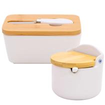 Conjunto Manteigueira Vedada & Saleiro Bambu Porcelana Branca Conjunto Manteigueira Vedada & Saleiro Bambu Porcelana Branca