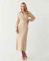 Conjunto Maquinetado Saia Midi e Camisa Marrom