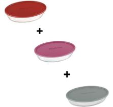 Conjunto Marinex Oval 3 peças de Travessas de 2,4 Litros em vidro Temperado com Tampa Plástica