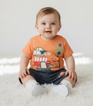 Conjunto Masculino Bebê Camiseta Carros C/ Bermuda Em Moletinho Zig Zag P Ao G