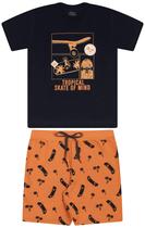 Conjunto Masculino Bicho Bagunça com Camisa Skate e Short Laranja Tamanho (4ao8)