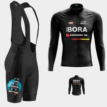 Conjunto Masculino Camisa Bora Preta Manga Longa Pro + Bretelle Forro Gel