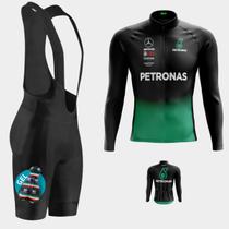 Conjunto Masculino Camisa Petronas Preta Manga Longa PRO + Bretelle Forro Gel