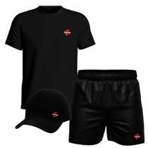 Conjunto Masculino Camiseta Algodão Short Tactel E Boné 1004