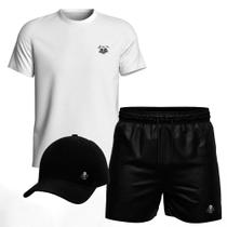 Conjunto Masculino Camiseta Algodão Short Tactel E Boné 1006
