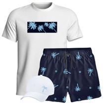 Conjunto Masculino Camiseta Algodão, Short Tactel e Bone Aba curva Coqueiros