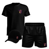 Conjunto Masculino Camiseta Algodão Short Tactel E Boné King