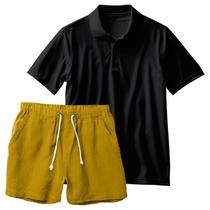 Conjunto Masculino Camiseta Polo e Short Linho Moda Praia Luxo Premium