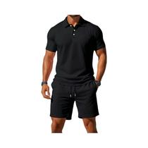 Conjunto Masculino Casual De Praia Esportivo Duas Peças: Shorts Com Cordão E Cós Elástico, Blusa Com