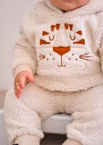 conjunto masculino, Conjunto off white, calça de pelos e casaco de pelos com touca , ELIAN