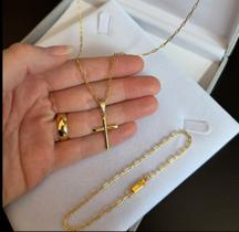 Conjunto Masculino Corrente Com Pingente e Pulseira Banhada Ouro 18k