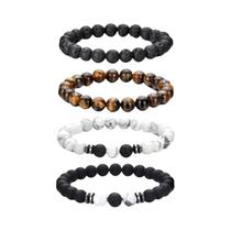 Conjunto Masculino De 4 Peças Pulseira De Pedras Naturais De Olho De Tigre De 8mm Turquesa Branca