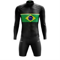 Conjunto Masculino de Ciclismo Blusa Manga Longa Forro Espuma MTB Pedal