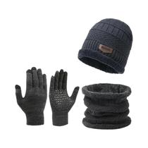 Conjunto Masculino De Inverno Três Peças: Gorro, Cachecol E Luvas Quentes, Corta-Vento, De Tricô,