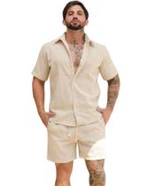 Conjunto Masculino de Linho Camisa Linho botão e Bermuda - Volgue
