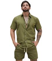 Conjunto Masculino de Linho Camisa Linho botão e Bermuda Conjunto Masculino de Linho Camisa Linho botão e Bermuda