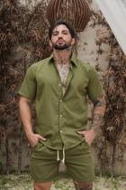 Conjunto Masculino de Linho Social Camisa botão e Bermuda Linho