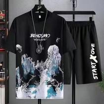 Conjunto Masculino De Verão 2 Peças: Camiseta Manga Graffiti E Shorts Roupa Casual Confortável E