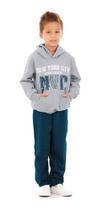 Conjunto Masculino Em Moletom Flanelado Blusão C/ Capuz New York Nº 4 Ao 8