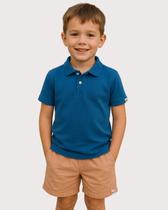 Conjunto Masculino Infantil Gola Polo Azul + Short Avelã