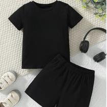Conjunto Masculino Infantil Modinha Liso Básico Short Moletinho + Camiseta Básica Look Ootd Outfit