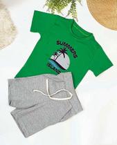 conjunto masculino infantil, short cinza camisa verde
