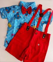 Conjunto masculino jardineira tamanho P